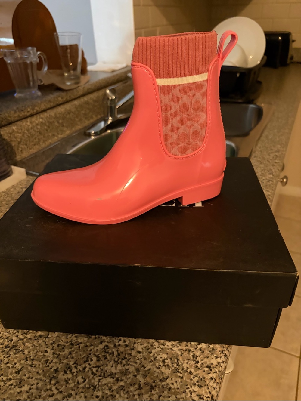 Coach Coral Pink Chelsea Rain Bootie